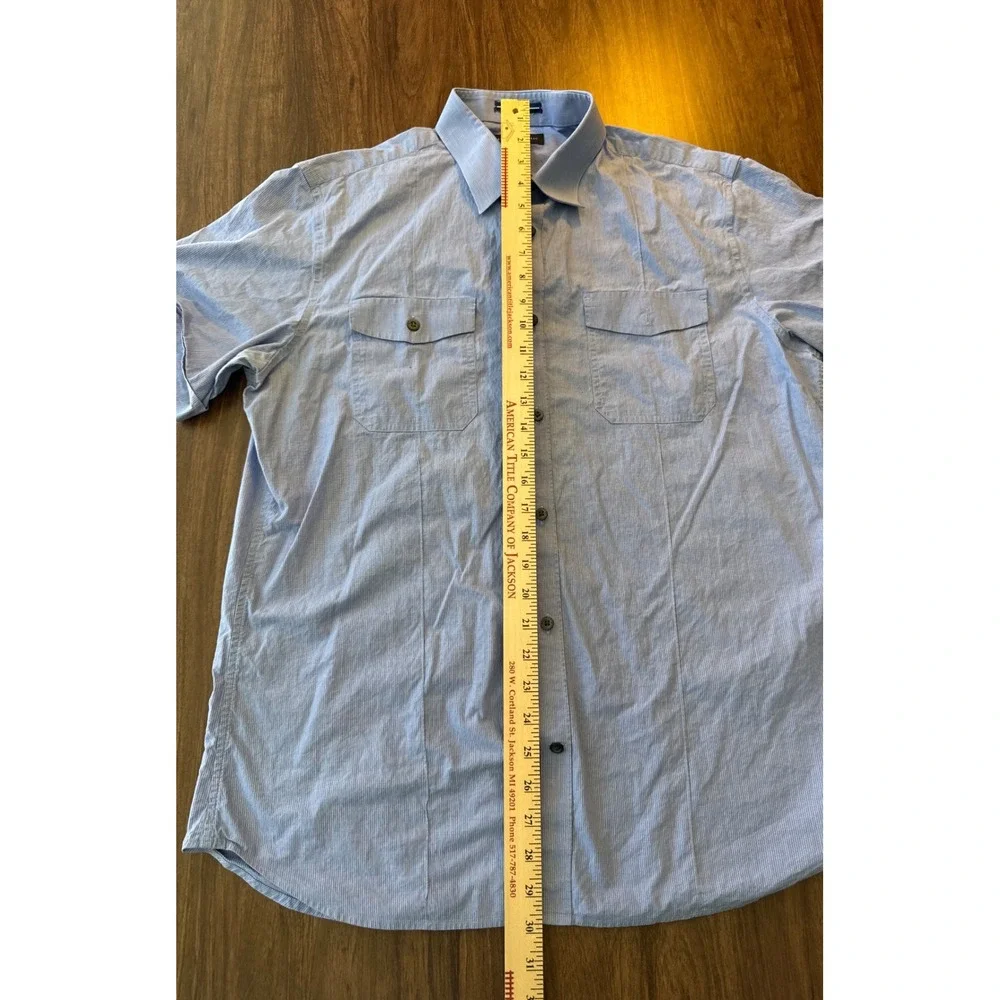 Banana Republic Mens Large Short Sleeve Button Down Shirt Blue Micro Check L‎